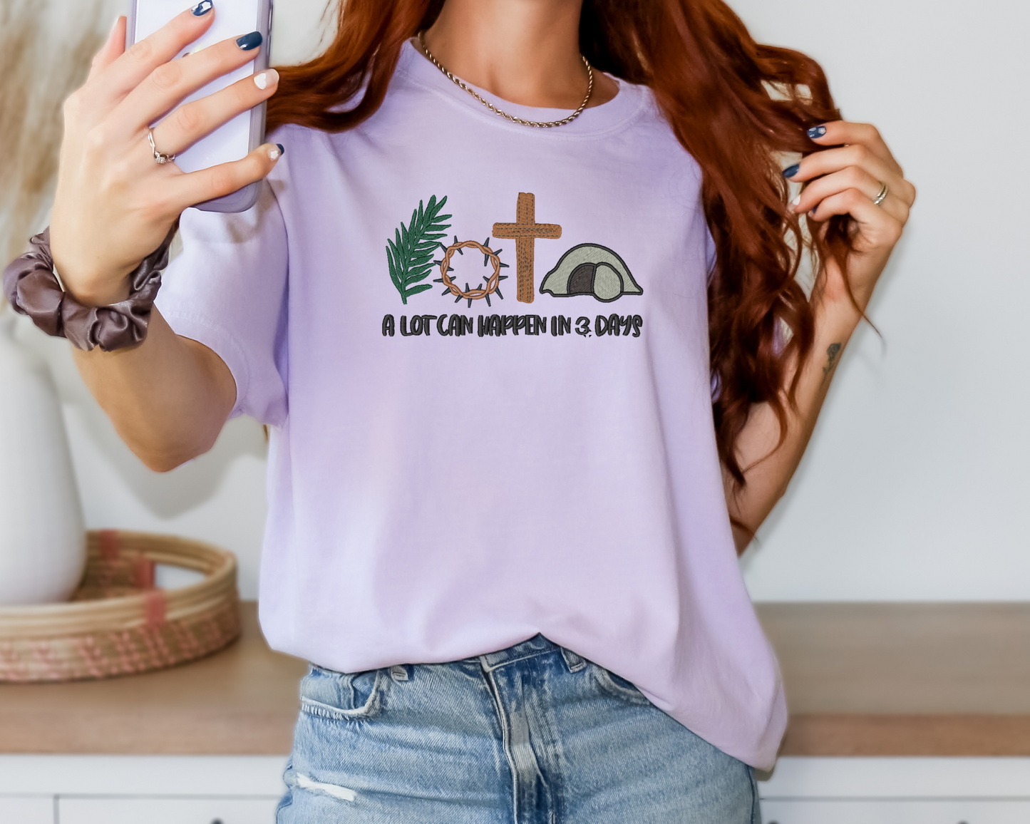 A Lot Can Happen in 3 Days" – Embroidered Christian Tee