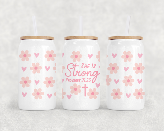 Ella es fuerte Lata de vidrio